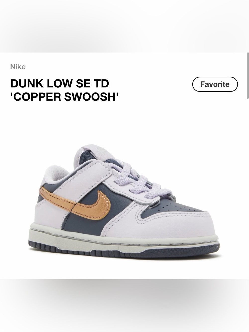 Nike Kids Dunk Low SE TD in Lavender, Navy and Copper